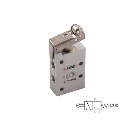 VÁLVULA DE RODILLO CORTO 16MM 3/2 VÍAS DE ACCIONAMIENTO MECÁNICO ROSCA DE 1/8 REF. 3VR0 3 NC AIGNEP