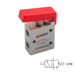 VÁLVULA DE LEVA ROJA 16MM 3/2 VÍAS DE ACCIONAMIENTO MECÁNICO ROSCA DE 1/8 REF. 3VH0 3 NC AIGNEP
