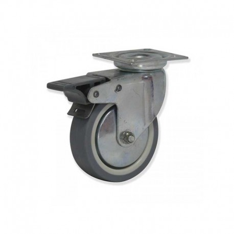 RUEDA GIRATORIA CON FRENO DE TERMO-CAUCHO 100 MM PLETINA PARA MUEBLES Y CARGAS LIGERAS SOPORTA 70 KG
