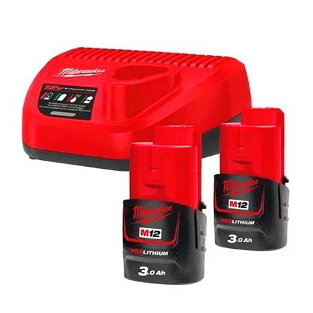 KIT 2 BATERÍAS 3 AMPERIOS Y CARGADOR M12 NRG-302 MILWAUKEE