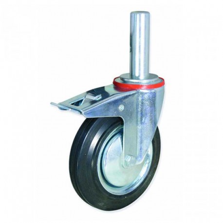 RUEDA PARA ANDAMIO 200 MM CON FRENO DE GOMA SUJECCIÓN ESPIGA DE 40 Y ACERO CARGA DE 200 KG