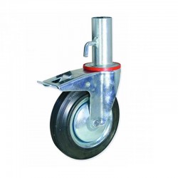 RUEDA PARA ANDAMIO 200 MM CON FRENO DE GOMA SUJECCIÓN POR ADAPTADOR DE 45 Y ACERO DE 200 MM CARGA DE 200 KG