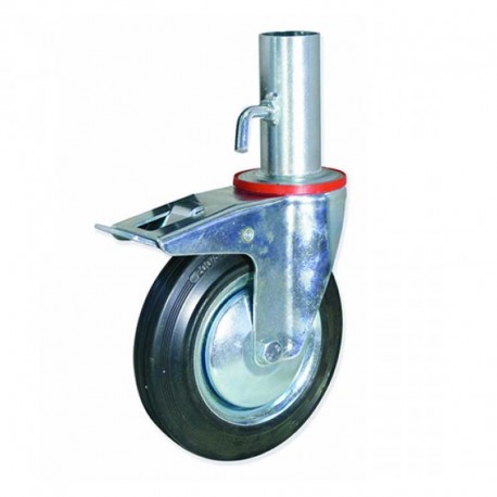 RUEDA PARA ANDAMIO 200 MM CON FRENO DE GOMA SUJECCIÓN POR ADAPTADOR DE 50 Y ACERO CARGA DE 200 KG