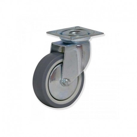 RUEDA GIRATORIA SIN FRENO DE TERMO-CAUCHO 100 MM PLETINA DE PARA MUEBLES Y CARGAS LIGERAS SOPORTA 70 KG