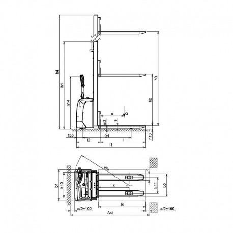 Cota y Plano Apilador Pramac Eléctrico GX 12/29 Medidas