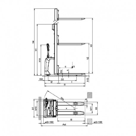 Medidas Cotas y plano Pramac apilador eléctrico GX 12/25 Gel