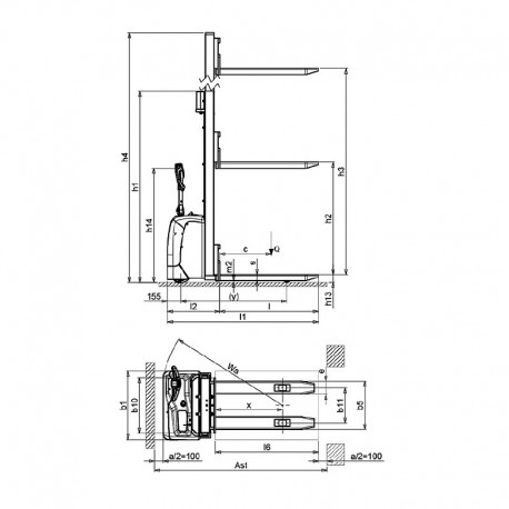 Cotas y plano de apilador Pramac GX 12/29 Medidas
