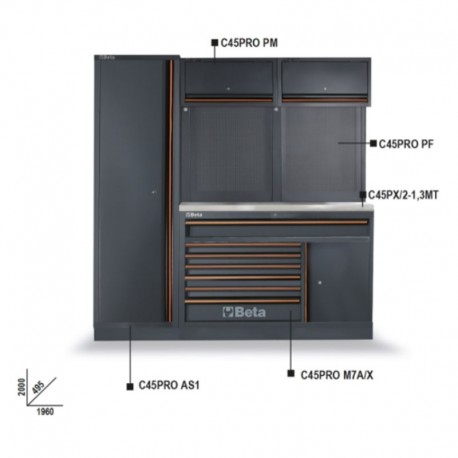 MUEBLE DE TALLER CON BANCADA DE ACERO INOXIDABLE BETA C45PRO EX
