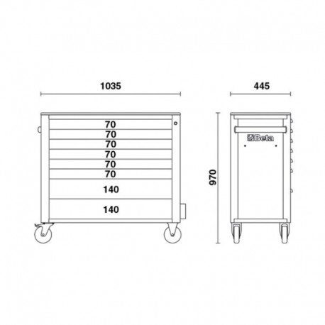 Planos altura cajonera móvil RSC24AXL