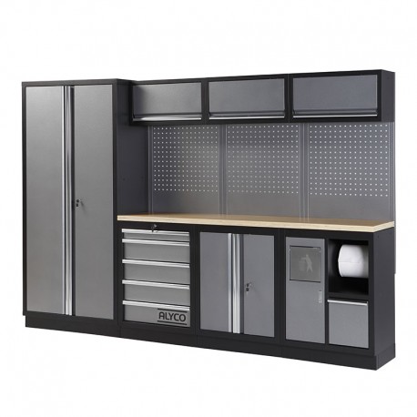 MUEBLE DE TRABAJO 458X2000X2955MM 4 MÓDULOS CON BANCADA DE TRABAJO EN MADERA ALYCO