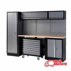 MUEBLE DE TALLER 3 MÓDULOS 458X2000X2275MM CON CARRO EXTRAIBLE Y BANCADA DE MADERA ALYCO