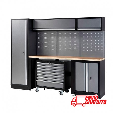 MUEBLE DE TALLER 3 MÓDULOS 458X2000X2275MM CON CARRO EXTRAIBLE Y BANCADA DE MADERA ALYCO
