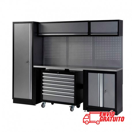 MUEBLE DE TRABAJO 3 MÓDULOS 458X2000X2275MM CON CARRO EXTRAIBLE Y BANCADA DE ACERO INOX ALYCO