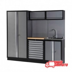 MUEBLE DE TRABAJO 3 MÓDULOS 458X2000X2275MM CON BANCADA DE MADERA Y GRIFO ALYCO