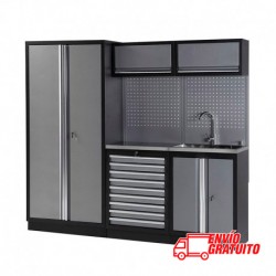 MUEBLE DE TALLER 3 MÓDULOS 458X2000X2275MM CON BANCADA DE ACERO INOX Y GRIFO ALYCO