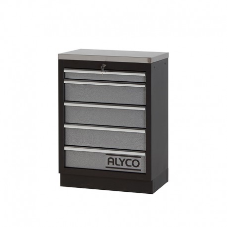 ARMARIO DE TALLER 458X910X680MM CON BASE EN ACERO INOX 5 CAJONES Y CERRADURA ALYCO