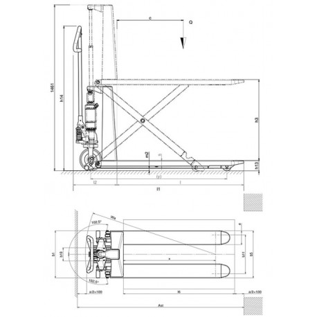 Medidas transpaleta larga Pramac HX10m 1150X540