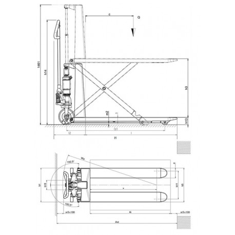 Medidas elevadora Pramac HX10M 1150x680