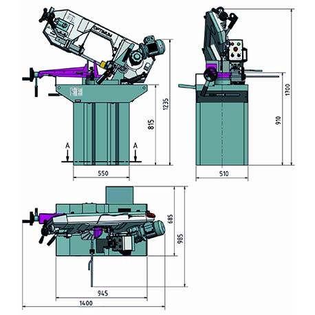 Medidas Sierra de cinta Optimum para corte de metal Aslak modelo S275 N 230V