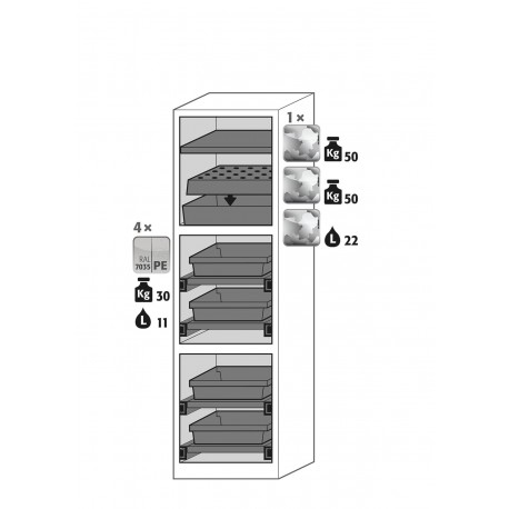 Armario de seguridad para productos químicos CS-CLASSIC-MultiRisk modelo CS.195.054.MH.3WDR en blanco puro RAL 9010