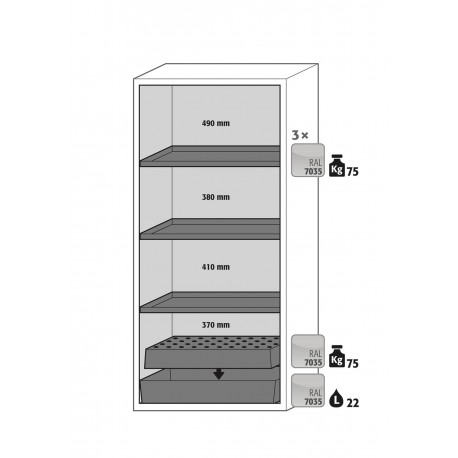 Armario de seguridad para el almacenamiento de sustancias peligrosas inflamables en lugares de trabajo conforme a las no
