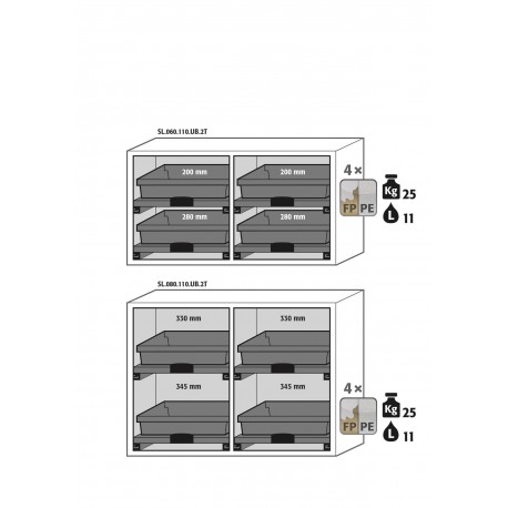 Armario de seguridad bajo para ácidos y bases SL-CLASSIC-UB modelo SL.060.110.UB.2T en gris claro