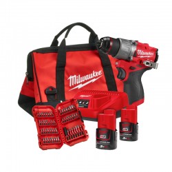 CONJUNTO TALADRO PERCUTOR CON KIT DE BATERÍAS ESTUCHE DE BROCAS Y BOLSA MILWAUKEE