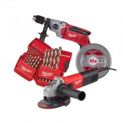 CONJUNTO AMOLADORA Y TALADRO ANGULAR CON BROCAS