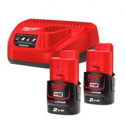 KIT 2 BATERÍAS 2 AMPERIOS Y CARGADOR M12 NRG-201 MILWAUKEE