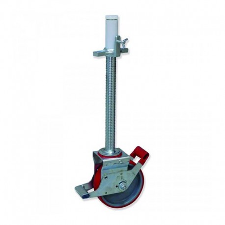 RUEDA PARA ANDAMIO 200 MM REGULABLE HUSILLO 38X500MM CON FRENO DE GOMA Y ACERO CARGA DE 700 KG