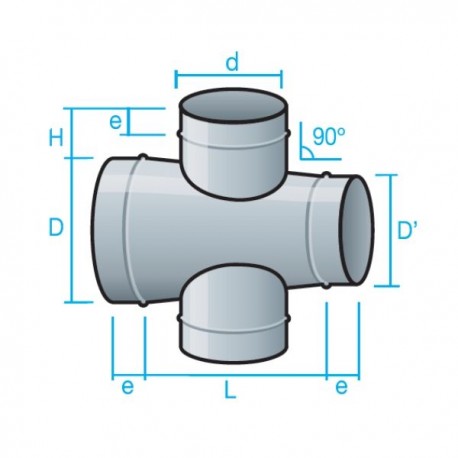 CRUZ CON REDUCCIÓN CÓNICA A 90° DE CHAPA GALVANIZADA