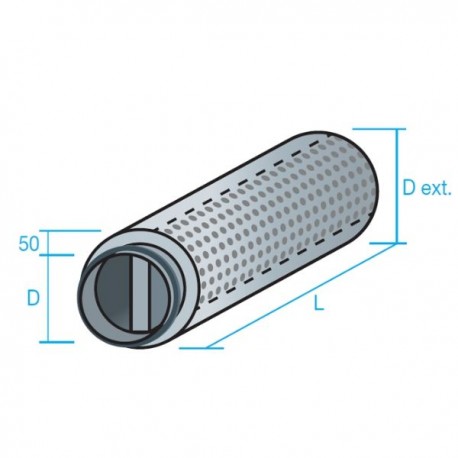 SILENCIADOR CIRCULAR CON NÚCLEO CENTRALY AISLAMIENTO ACÚSTICO 50MM