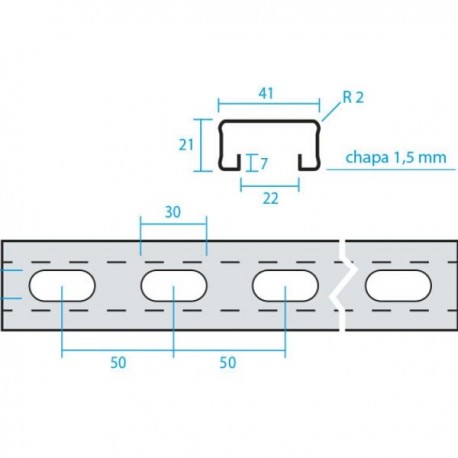 GUÍA SOPORTE PERFORADA EN U de 20 x 40 x20 mm