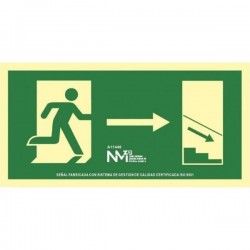 SEÑAL DE EVACUACIÓN ESCALERA ABAJO A LADERECHA PVC RD11140 NORMALUZ