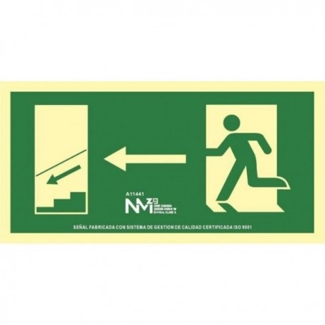 SEÑAL DE EVACUACIÓN ESCALERA ABAJO A LAIZQUIERDA EN PVC RD11141 NORMALUZ