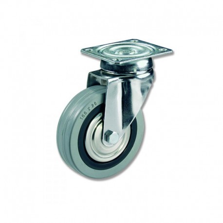 RUEDA GIRATORIA SIN FRENO DE GOMA 100 MM PARA INDUSTRIA CON CARGA MÁXIMA DE HASTA 70 KG