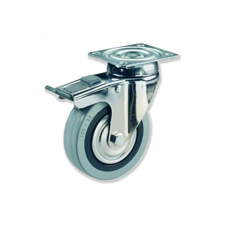 RUEDA GIRATORIA CON FRENO DE GOMA 100 MM PARA SUPERMERCADOS CON CAPACIDAD DE CARGA DE HASTA 70 KG
