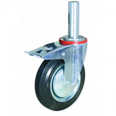RUEDA PARA ANDAMIO 200 MM CON FRENO DE GOMA SUJECCIÓN ESPIGA DE 35 Y ACERO CARGA DE 200 KG
