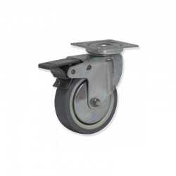 RUEDA GIRATORIA CON FRENO DE TERMO-CAUCHO 80 MM PLETINA PARA MUEBLES Y CARGAS LIGERAS SOPORTA 65 KG