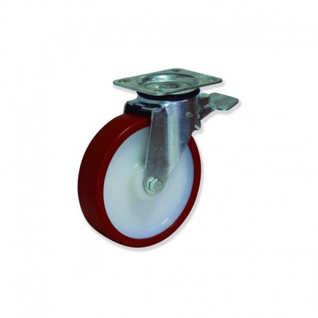 RUEDA GIRATORIA CON FRENO DE POLIURETANO DE 125 MM CARGA 300 KG USO INDUSTRIAL