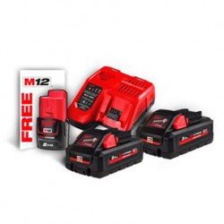 KIT 2 BATERÍAS 3 AMPERIOS M18 + BATERÍA 2 AMPERIOS M12 Y CARGADOR HNRG-201 MILWAUKEE