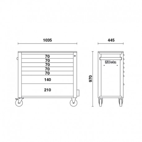 Planos de altura cajonera movil RSC24AXL