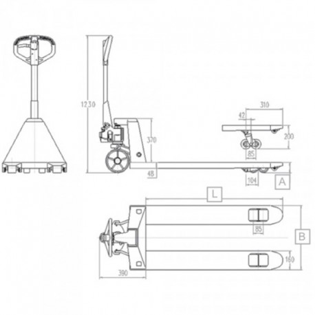 PLANO TRASPALETA MANUAL 250KGS PALA CORTA