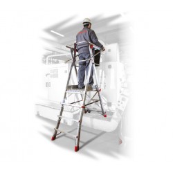 PLS | Escalera con amplia plataforma y altura regulable, altura de trabajo máxima 310 cm.