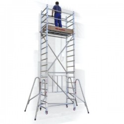 ANDAMIO DE ALUMINIO CON RUEDAS REGULABLES Y PLATAFORMA 80X160 CM REF. RAPIDO 160 FARAONE