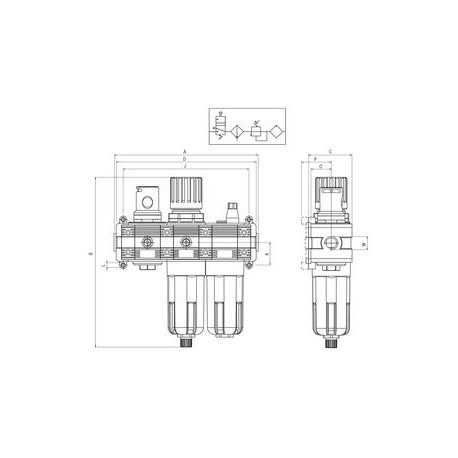 VÁLVULA DE CORTE + FILTROREGULADOR + LUBRICADOR PARA FRL TAMAÑO V+FR+L1 REF. T110 AIGNEP