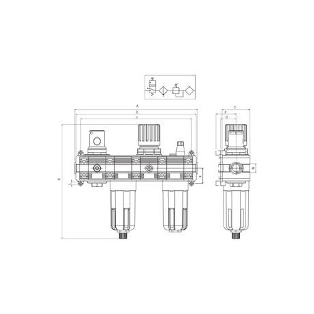VÁLVULA DE CORTE + FILTRO + REGULADOR +LUBRICADOR PARA FRL TAMAÑO V+F+R+L3 REF. T210 AIGNEP