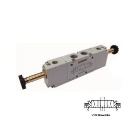 ELECTROVÁLVULA MONOESTABLE CON RETORNO MUELLE 5/3 VÍAS REF. 01V A0 7 OC AIGNEP