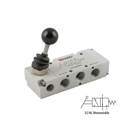 VÁLVULA MANUAL 3/2 VÍAS MONOESTABLE CONRETORNO POR MUELLE REF. 1VL0 3 NC AIGNEP