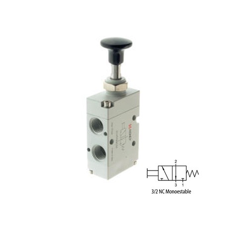 VÁLVULA MANUAL 3/2 VÍAS MONOESTABLE CONRETORNO POR MUELLE REF. 1VT0 3 NC AIGNEP